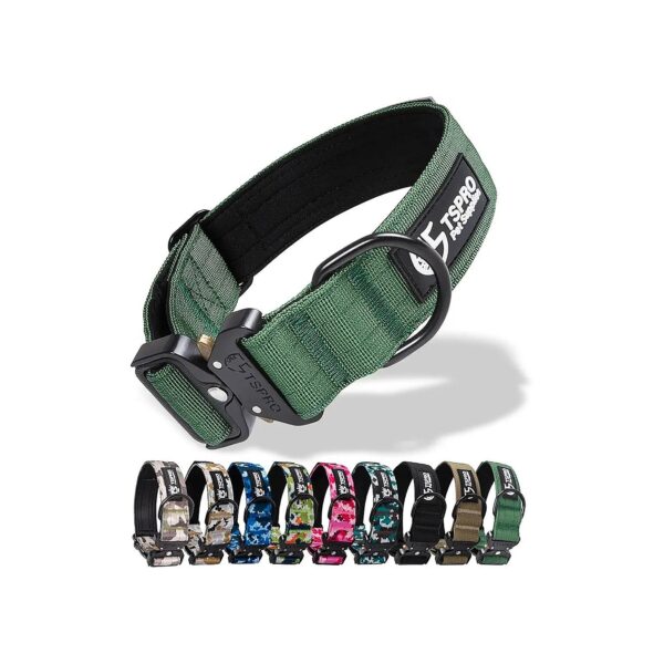 Premium Thick Dog Collar with USA Flag Patch for Small to Extra Large Dogs Green-L