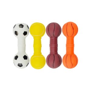 Premium Vinyl Barbell Squeaky Chew Toy for Small Dog Puppy Teeth Cleaning and Gum Care