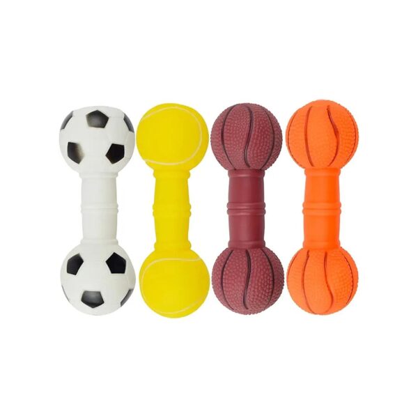 Premium Vinyl Barbell Squeaky Chew Toy for Small Dog Puppy Teeth Cleaning and Gum Care