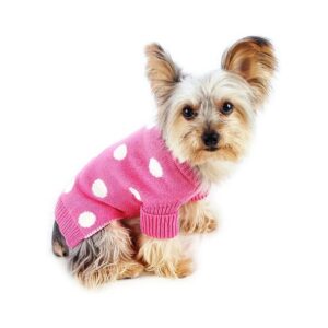 Preppy French Pink Polka Dot Dog Sweater for Small Canines Size 12