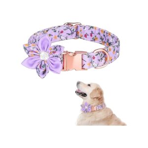 Pretty Floral Pattern Dog Collar with Detachable Flower for Small Medium Large