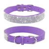 Pretty Purple Soft Suede Leather Dog Collars with Rhinestones for Small Medium Large Dogs