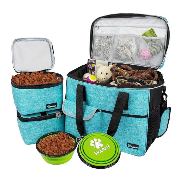 Professional Dog Travel Kit with Food Container Bowls and Training Supplies