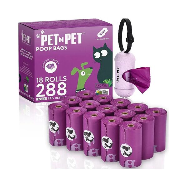 Professional-Quality Dog Poop Bags with Lavender Scent, 288 Counts, Plant Based & PE