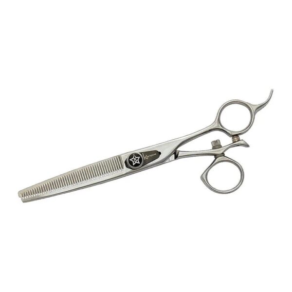 Professional Silver Grooming Shears with Curved Design and 46 Tooth Thinner Edge