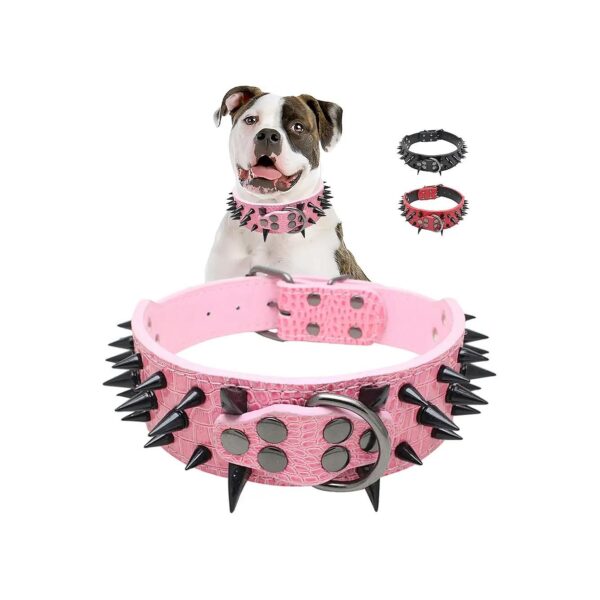 Protective Spiked Dog Collar for Medium Large Breed Dogs with Adjustable Metal Buckle