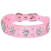 Pu Leather Dog Collar with Floral Pattern and Crystal Accents for Small to Medium Dogs