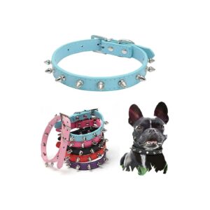 Pu Leather Spiked Dog Collar with Adjustable Metal Buckle for Kitten Puppy Pet Blue