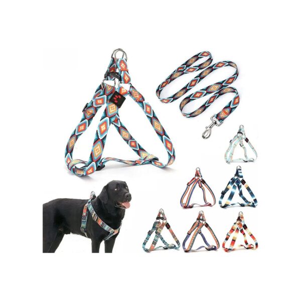 Pull Dog Harness and Leash Set with Boho Pattern for Small to Large Breed Dogs