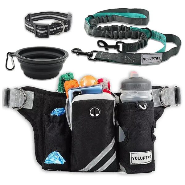 Pull Dog Leash with Fanny Pack, Portable Dog Bowl, and Treat Pouch for a Stress-Free Walk