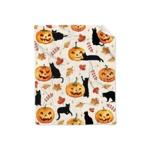 Pumpkin Cats Cozy Flannel Fleece Throw Blanket for Home and Travel Soft and Lightweight