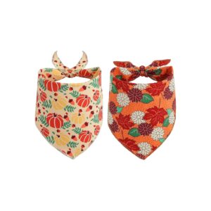 Pumpkin Maple and Flower Bandanas for Fall Medium Large Dogs Square Bibs