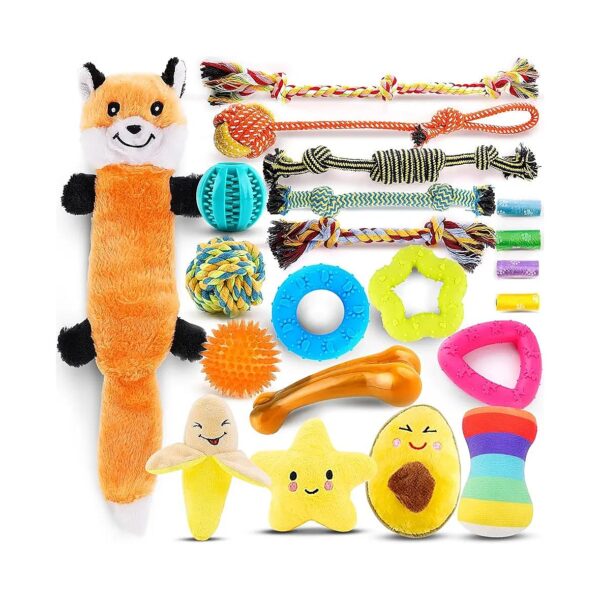 Puppy Fun Play Set 21 Piece Dog Toys Gift Pack with Squeak Treat Ball for Small Dogs