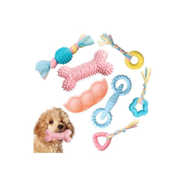 Puppy Teething Toys for Small Dogs - Pack of 7 Soft Rubber Toys for Relief and Cleaning