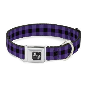 Purple Buffalo Plaid Dog Collar with 1-Wide Adjustable Strap and Secure Buckle