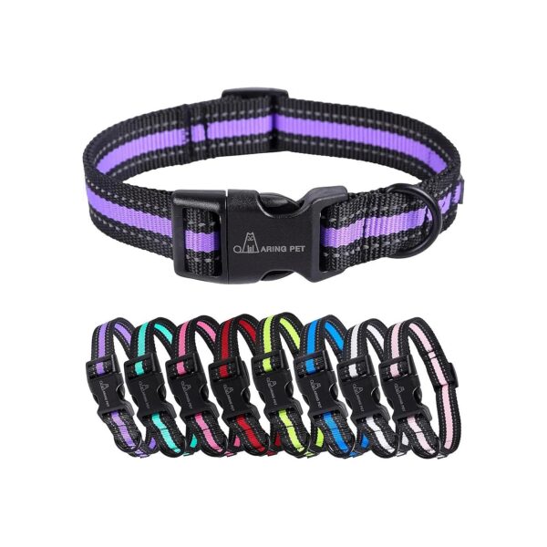 Purple Dog Collar with Reflective Accents for Medium-Sized Dogs