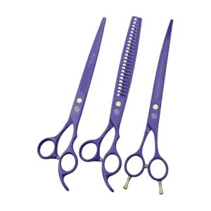 Purple Dog Grooming Kit with 8-Inch Curved and Chunker Shears for Pet Grooming