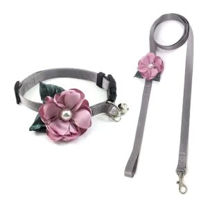 Purple Floral Nylon Dog Collar with Detachable Daisy Flower Bowtie and Bell