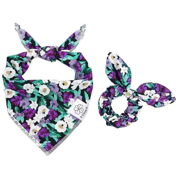 Purple Halloween Dog Bandanas and Scrunchie Set for Medium Large Dogs and Owners