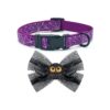 Purple Halloween Spider Sequined Collar with Lace Bow Tie for Medium Dogs