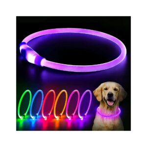 Purple LED Dog Collar with Cuttable Water-Resistant TPU for Small Medium Large Breeds