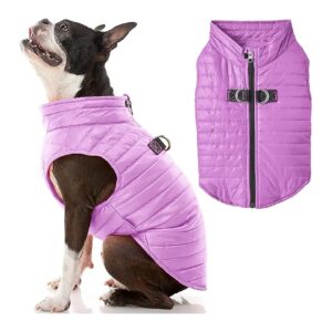 Purple Large Dog Puffer Vest for Small to Medium Dogs with Dual D-Ring Leash Attachment