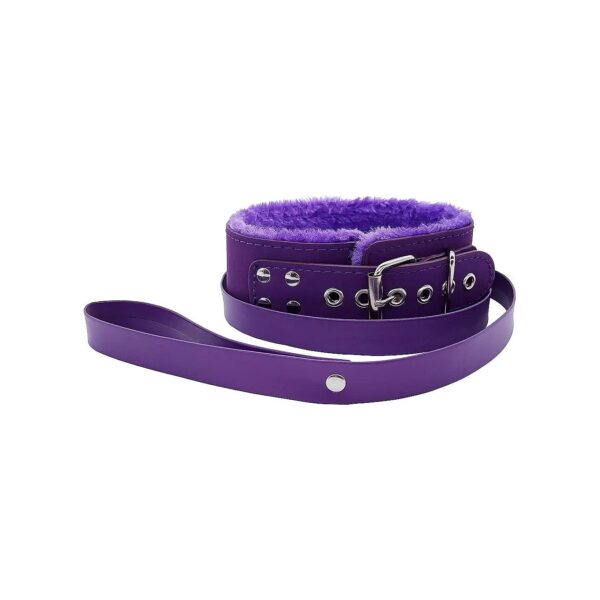 Purple Leather Dog Collar with Adjustable Size, Buckle Closure and Long Traction Rope