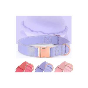 Purple Leather Dog Collar with Nylon Lining and Breathable Material for Small Dogs