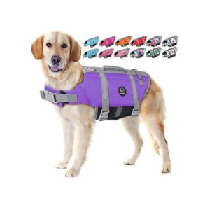 Purple Life Jacket for Small to Large Dogs with High Buoyancy and Stylish Design