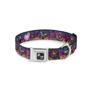 Purple Love Seatbelt Buckle Dog Collar 15-26" Neck 1" Wide Multi Color