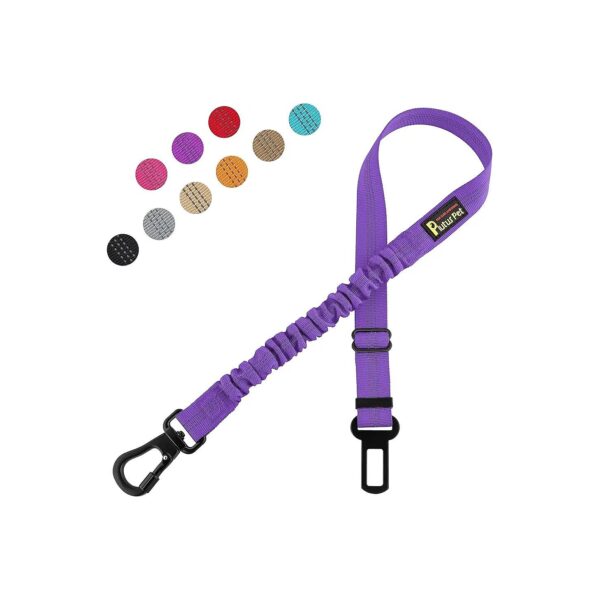 Purple Nylon Dog Seat Belt with Carabiner Clip and Adjustable Length for Custom Fit