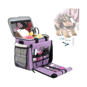 Purple Nylon Pet Grooming Tote Bag with Tool Kit Cat Dog Grooming Supplies