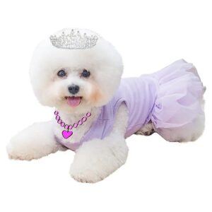 Purple Princess Style Pet Outfit for Small Medium Dogs Cats with Bow Tie