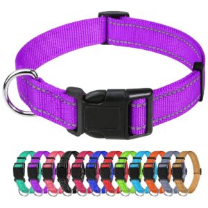 Purple Reflective Nylon Dog Collar with Adjustable Strap and Sturdy Plastic Buckle