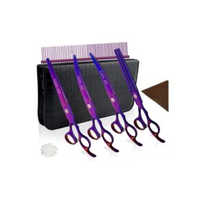 Purple Stainless Steel 7 Inch Cutting Curved Thinning Pet Dog Grooming Shears