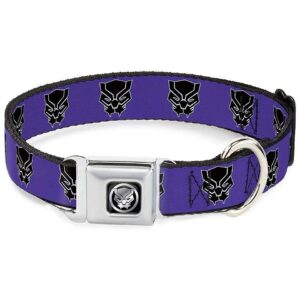 Purple White Black Dog Collar with Authentic Seatbelt Buckle Black Panther Design