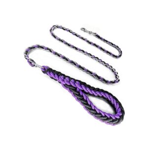 Purple and Black Nylon Rope Metal Chain Dog Leash for Medium and Large Dogs 6ft Long