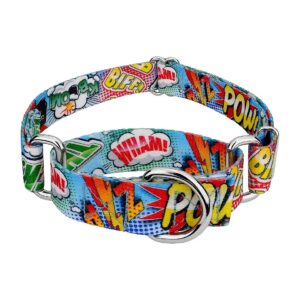 Quality 1 Inch Comic Pop Martingale Dog Collar with Comic Book Inspired Design