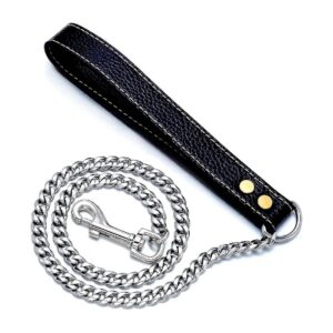 Quality 3FT 3FT Stainless Steel Leash with Leather Handle for Small Medium Large Dogs