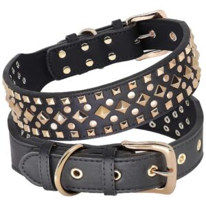 Quality Adjustable Leather Dog Collar with Rivet Design for Large Breeds