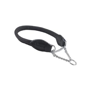 Quality Black Rolled Leather Martingale Dog Collar for Daily Walks