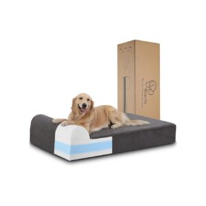 Quality Dog Bed with 4-Inch Headrest and Removable Microsuede Cover for Large Dogs