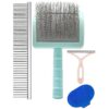 Quality Dog Brush Grooming Kit with Rugged Slicker Brush Comb and Pet Hair Remover