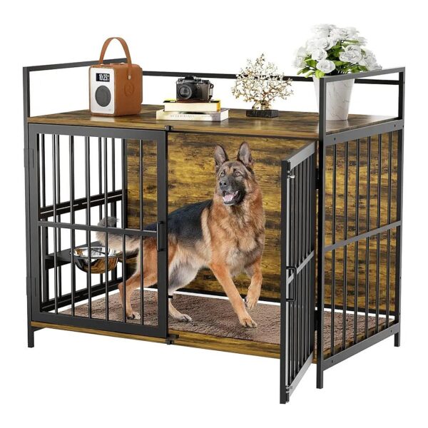 Quality Dog Cage with 2 Stainless Steel Bowls and Comfortable Dog Pad