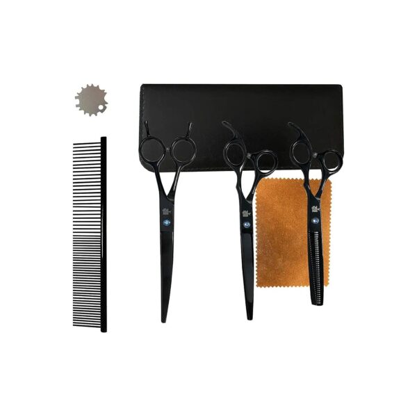 Quality Dog Grooming Scissors Kit with Thinning, Straight, and Curved Scissors