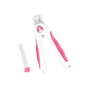 Quality Dog Nail Clippers with Safety Guard, Razor Sharp Blade and Non Slip Handles, Pink