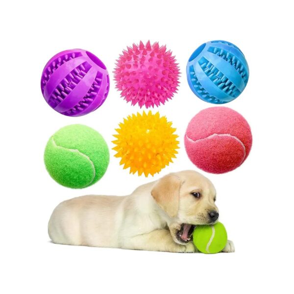 Quality Dog Toy Balls for Small Dogs and Medium Breeds - 6 Pack