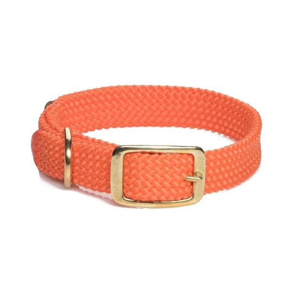 Quality Double Braided Orange Dog Collar with Brass Hardware and Waterproof Durability