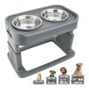 Quality Elevated Dog Bowl Stand, 4 Height Adjustments, Stainless Steel Bowls, Grey