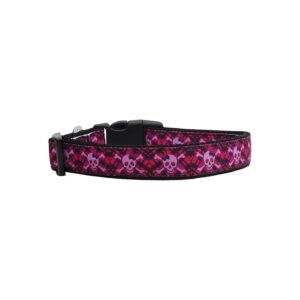 Quality Hot Pink Plaid Skull Nylon Large Dog Collars